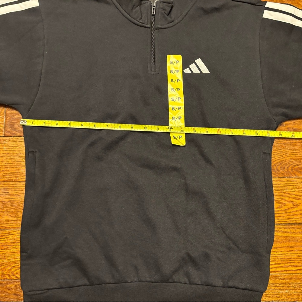 Adidas Black 1/4 Zip-Up Sweater with White Stripes Size Small NWT - Picture 13 of 15